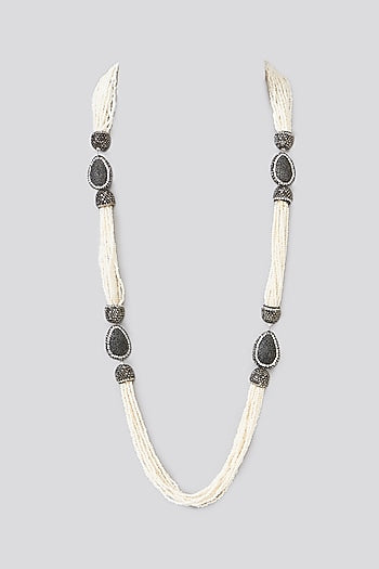 Two-Tone Finish Semi-Precious Stone & Pearl Necklace