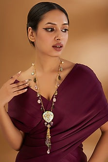Gold Finish Semi-Precious Stone Meenakari Necklace