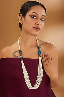 Two-Tone Finish Semi-Precious Stone & Pearl Necklace
