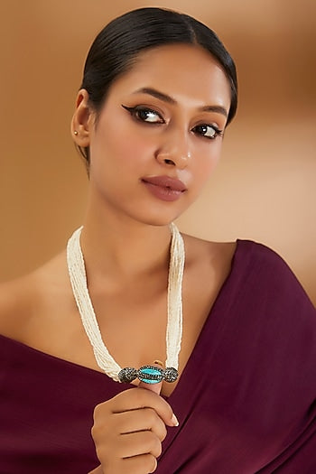 Two-Tone Finish Semi-Precious Stone & Beaded Necklace
