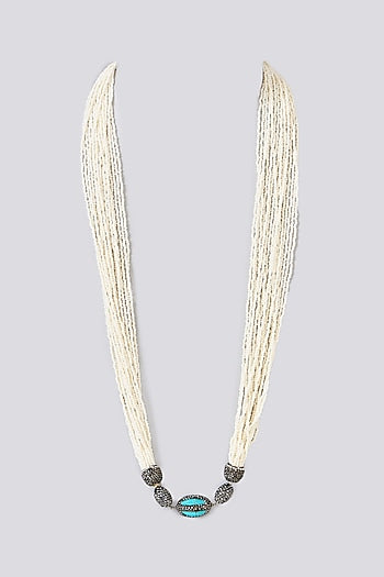 Two-Tone Finish Semi-Precious Stone & Beaded Necklace