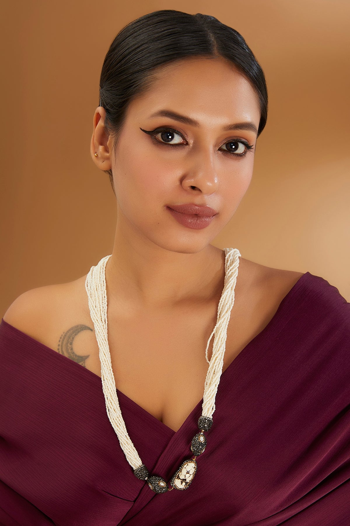 Two-Tone Finish Semi-Precious Stone & Beaded Necklace
