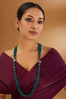 Two-Tone Finish Semi-Precious Stone & Beaded Necklace