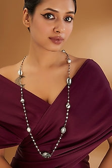 Black Rhodium Finish Semi-Precious Stone & Beaded Necklace