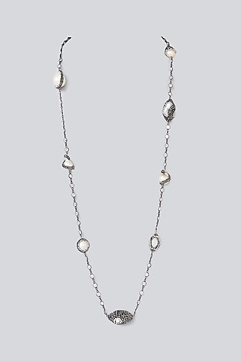Black Rhodium Finish Semi-Precious Stone & Beaded Necklace