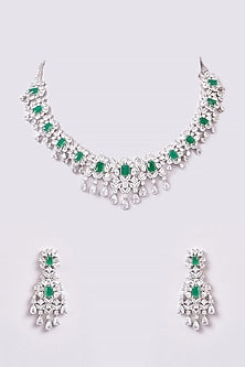 White Finish Zircon & Semi-Precious Stone Necklace Set