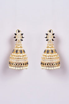 Gold Finish Zircon & Semi-Precious Stone Dangler Earrings
