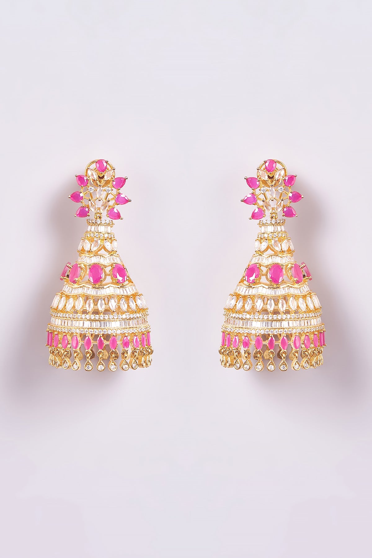 Gold Finish Zircon & Semi-Precious Stone Dangler Earrings