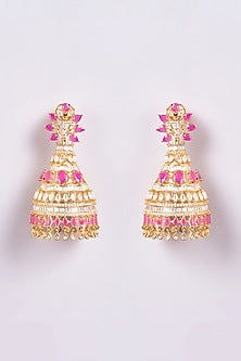 Gold Finish Zircon & Semi-Precious Stone Dangler Earrings