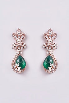 Rose Gold Finish Zircon & Semi-Precious Stone Dangler Earrings