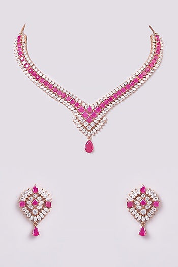 Rose Gold Finish Zircon & Semi-Precious Stone Necklace Set