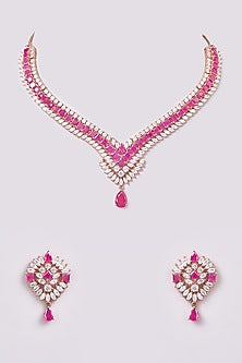 Rose Gold Finish Zircon & Semi-Precious Stone Necklace Set