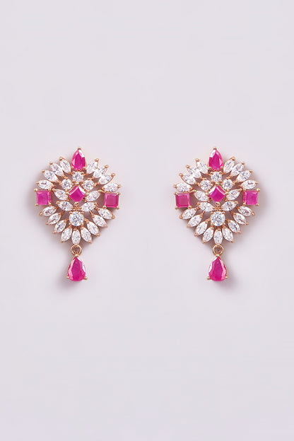 Rose Gold Finish Zircon & Semi-Precious Stone Necklace Set