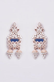 Rose Gold Finish Zircon & Semi-Precious Stone Dangler Earrings