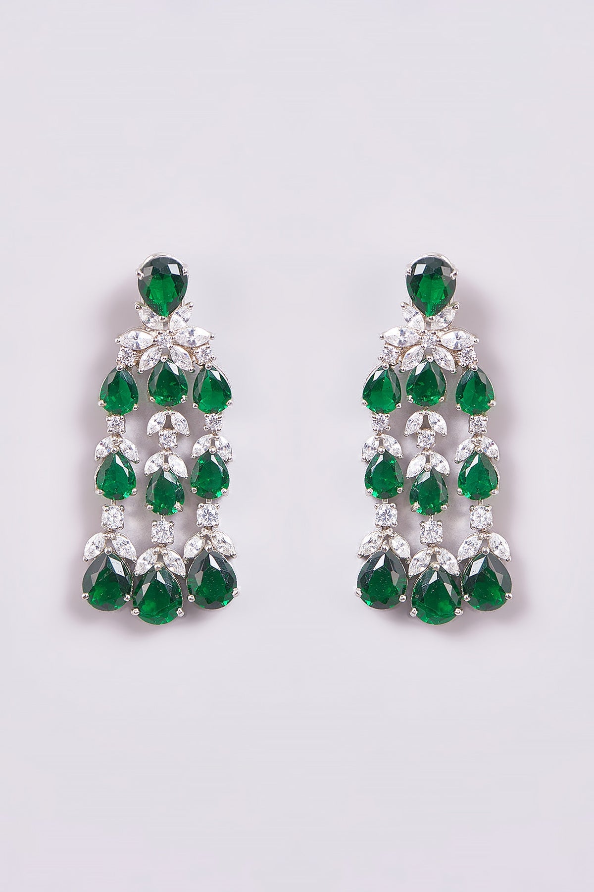 White Finish Zircon & Semi-Precious Stone Dangler Earrings