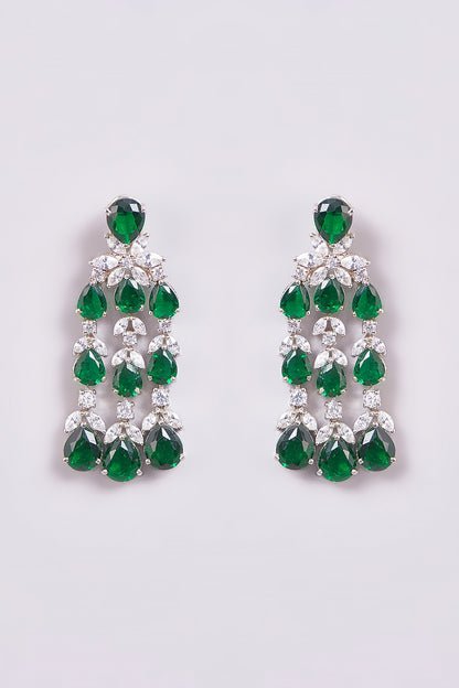 White Finish Zircon & Semi-Precious Stone Dangler Earrings