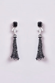 White Finish Zircon & Semi-Precious Stone Dangler Earrings