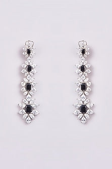 White Finish Zircon & Semi-Precious Stone Dangler Earrings