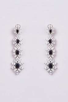 White Finish Zircon & Semi-Precious Stone Dangler Earrings