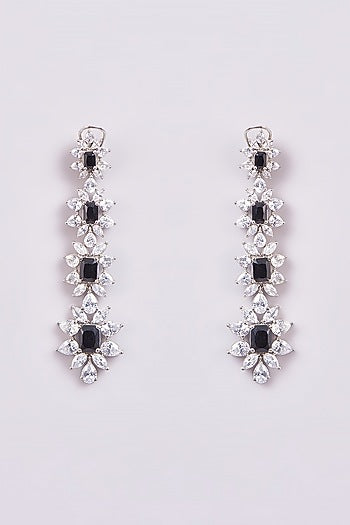 White Finish Zircon & Semi-Precious Stone Dangler Earrings