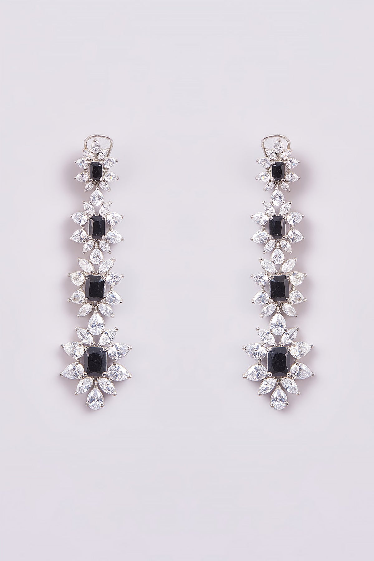 White Finish Zircon & Semi-Precious Stone Dangler Earrings