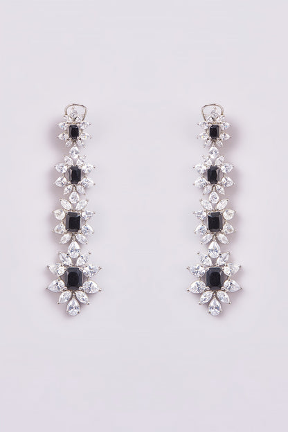 White Finish Zircon & Semi-Precious Stone Dangler Earrings