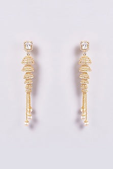 Gold Finish Zircon & Pearl Dangler Earrings