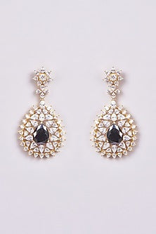 Gold Finish Zircon & Semi-Precious Stone Dangler Earrings