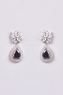 White Finish Zircon & Semi-Precious Stone Dangler Earrings