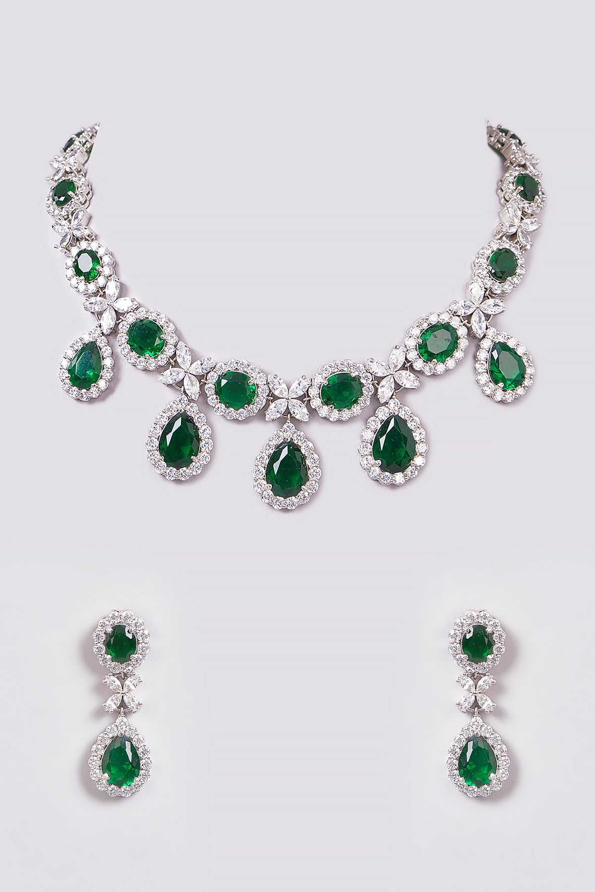 White Finish Zircon & Semi-Precious Stone Necklace Set