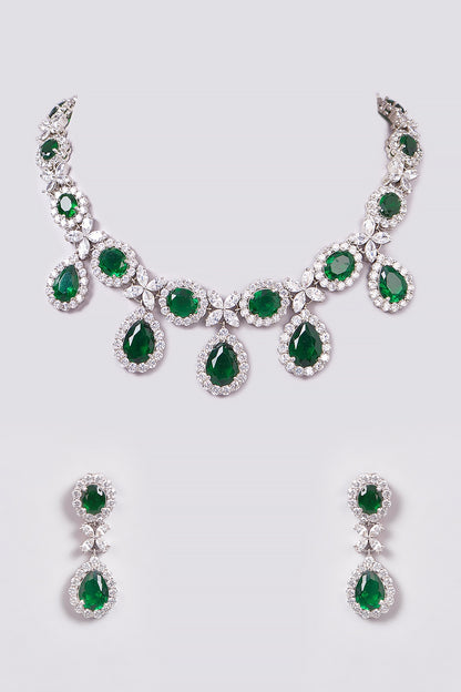White Finish Zircon & Semi-Precious Stone Necklace Set