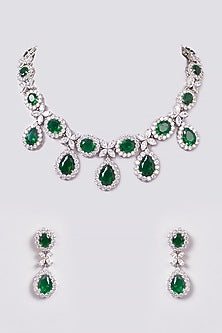 White Finish Zircon & Semi-Precious Stone Necklace Set
