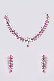 Two-Tone Finish Zircon & Semi-Precious Stone Necklace Set