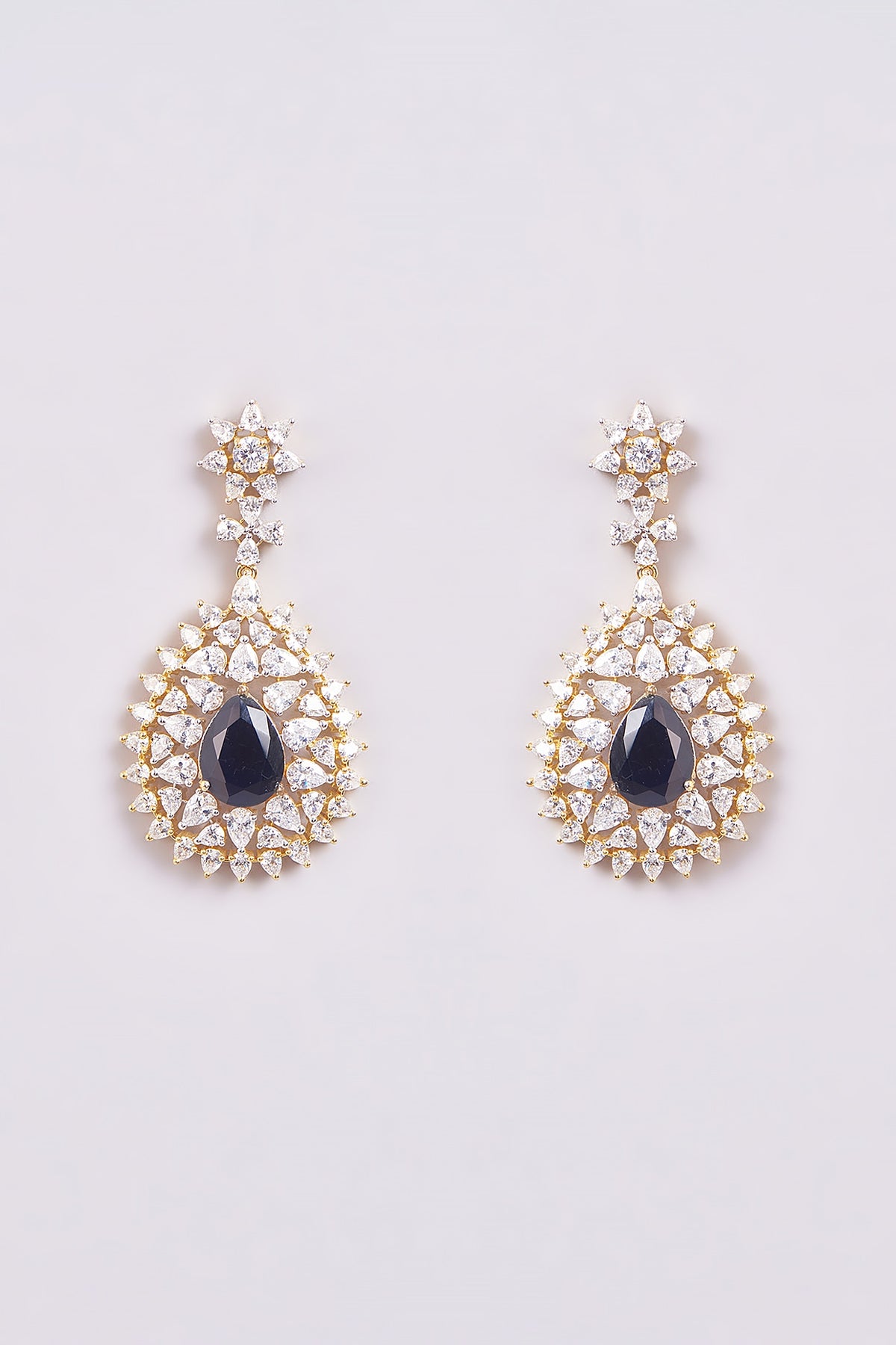 Gold Finish Zircon & Semi-Precious Stone Dangler Earrings