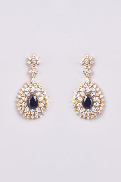 Gold Finish Zircon & Semi-Precious Stone Dangler Earrings