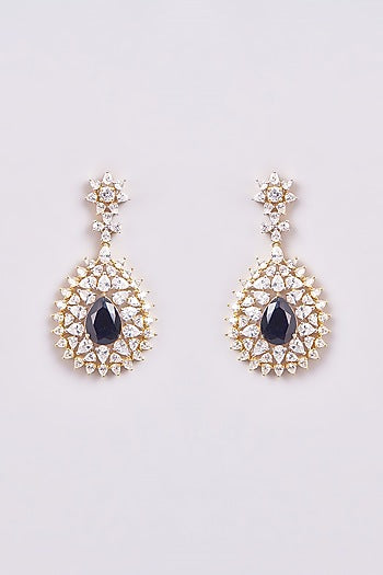 Gold Finish Zircon & Semi-Precious Stone Dangler Earrings