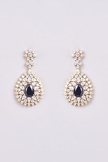 Gold Finish Zircon & Semi-Precious Stone Dangler Earrings