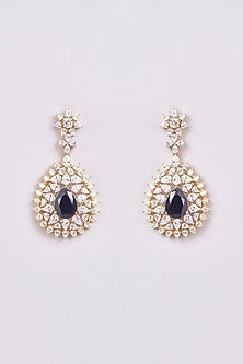 Gold Finish Zircon & Semi-Precious Stone Dangler Earrings