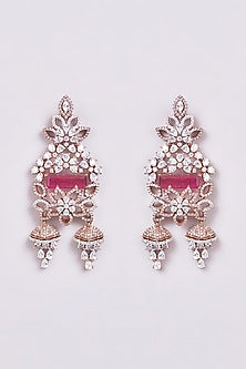 Rose Gold Finish Zircon & Semi-Precious Stone Dangler Earrings