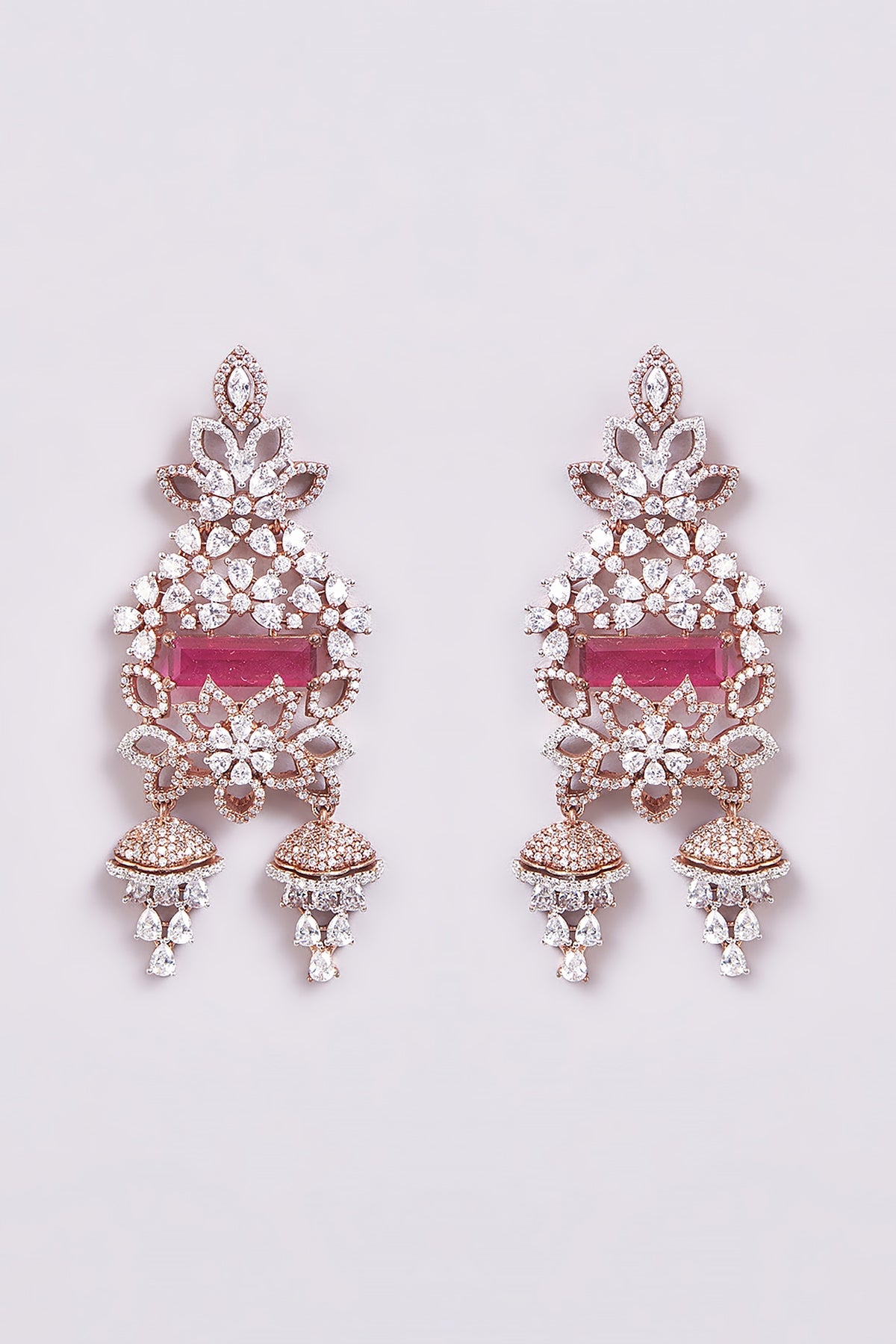 Rose Gold Finish Zircon & Semi-Precious Stone Dangler Earrings