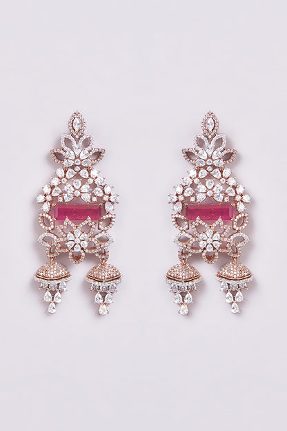 Rose Gold Finish Zircon & Semi-Precious Stone Dangler Earrings