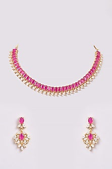 Rose Gold Finish Zircon & Semi-Precious Stone Necklace Set