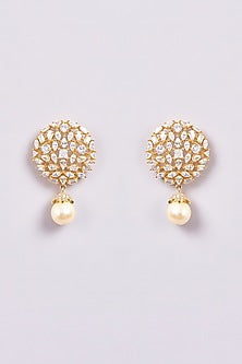 Gold Finish Zircon & Pearl Dangler Earrings
