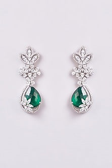 White Finish Zircon & Semi-Precious Stone Dangler Earrings