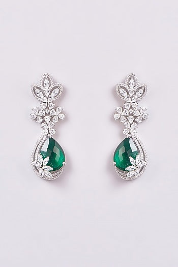 White Finish Zircon & Semi-Precious Stone Dangler Earrings