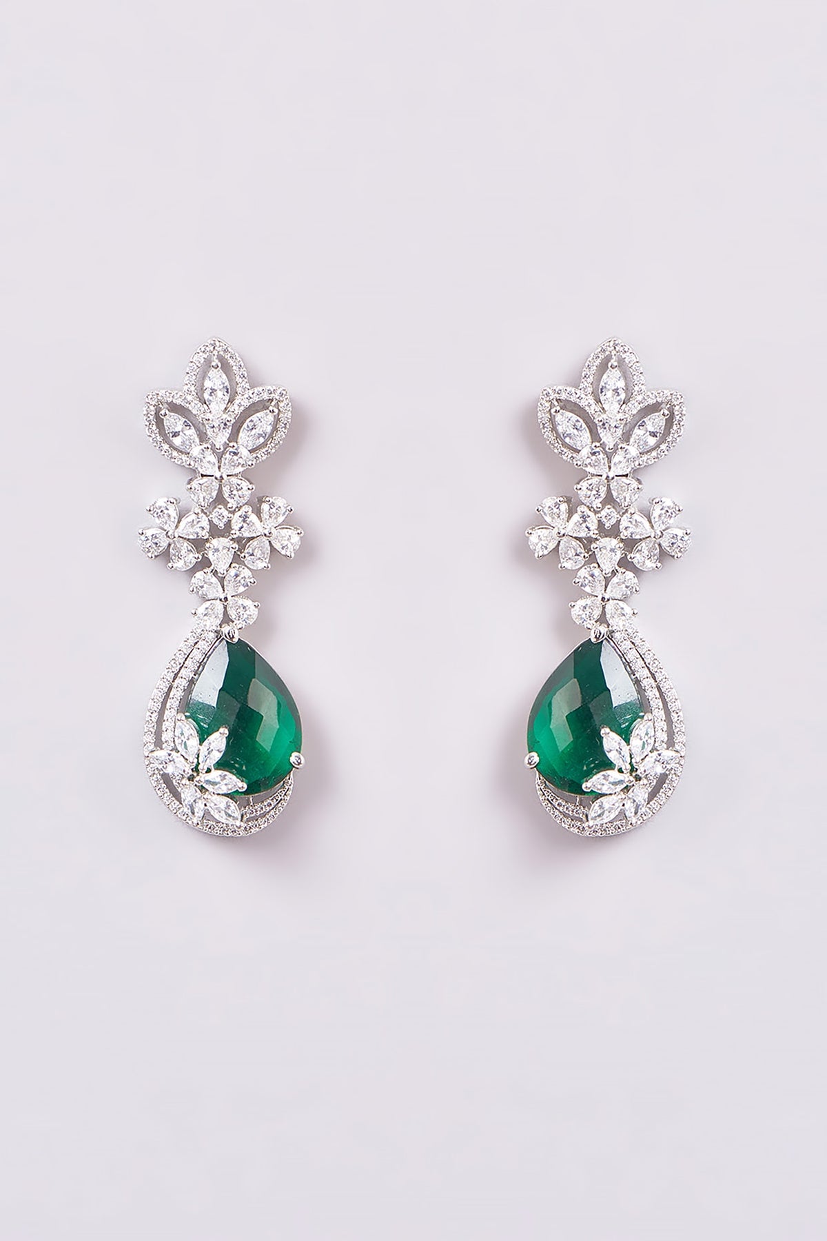 White Finish Zircon & Semi-Precious Stone Dangler Earrings