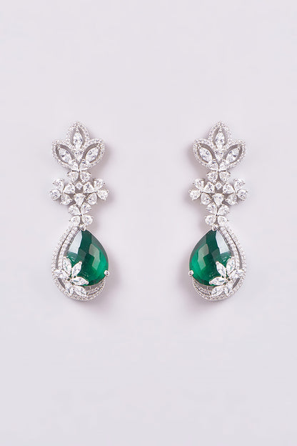 White Finish Zircon & Semi-Precious Stone Dangler Earrings