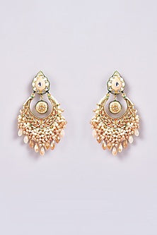 Gold Finish Peach Semi-Precious Stone Meenakari Dangler Earrings