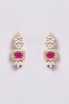 Gold Finish Zircon & Red Semi-Precious Stone Necklace Set