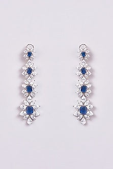 White Finish Zircon & Blue Semi-Precious Stone Dangler Earrings